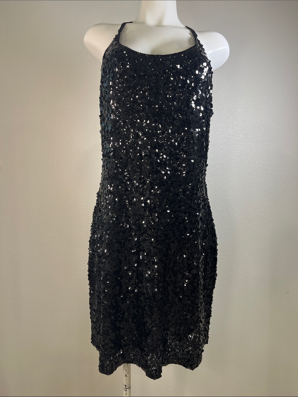 Maner Black Sequin Halter Mini Dress - Evening Sparkle XXL